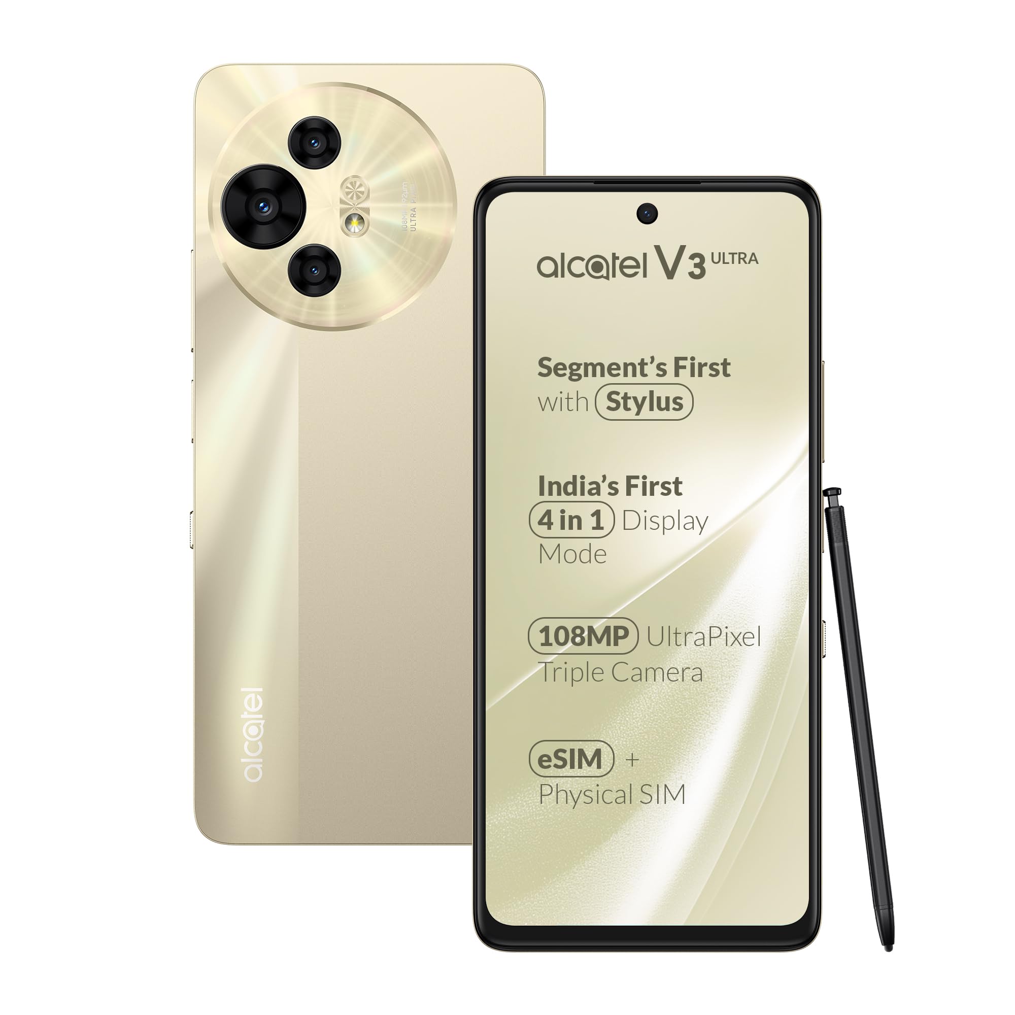 Alcatel V3 Ultra 5G (Champagne Gold, 8GB+128GB) | India’s 1st Patented NXTPAPER Superior Display |Segment's 1st Smartphone with Stylus | 108MP Ultra Pixel Camera | eSIM, NFC | with Charger-image-39