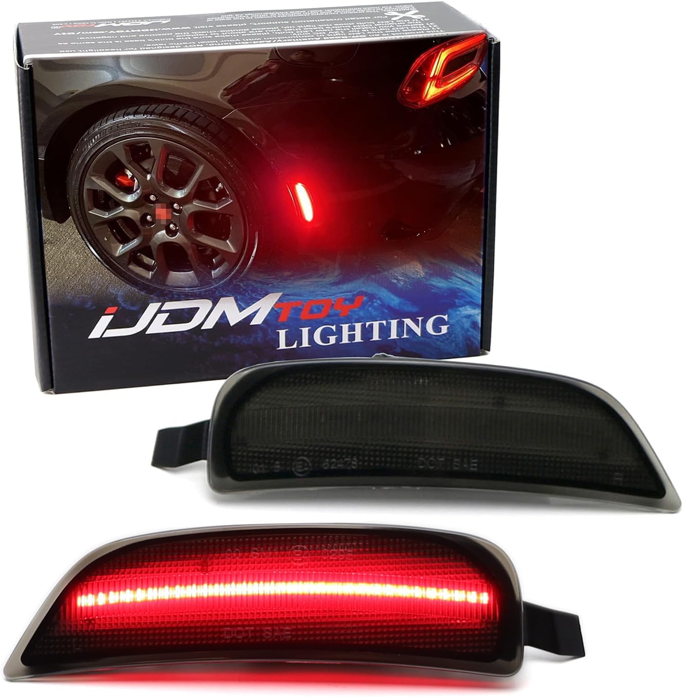 iJDMTOY Smoked Lens Red Full LED Strip Rear Side Marker Light Kit Compatible With 2016-up Fiat 124 Spider Abarth Trim ONLY, Powered by Total 42-SMD LED, Replace OEM Sidemarker Lamps