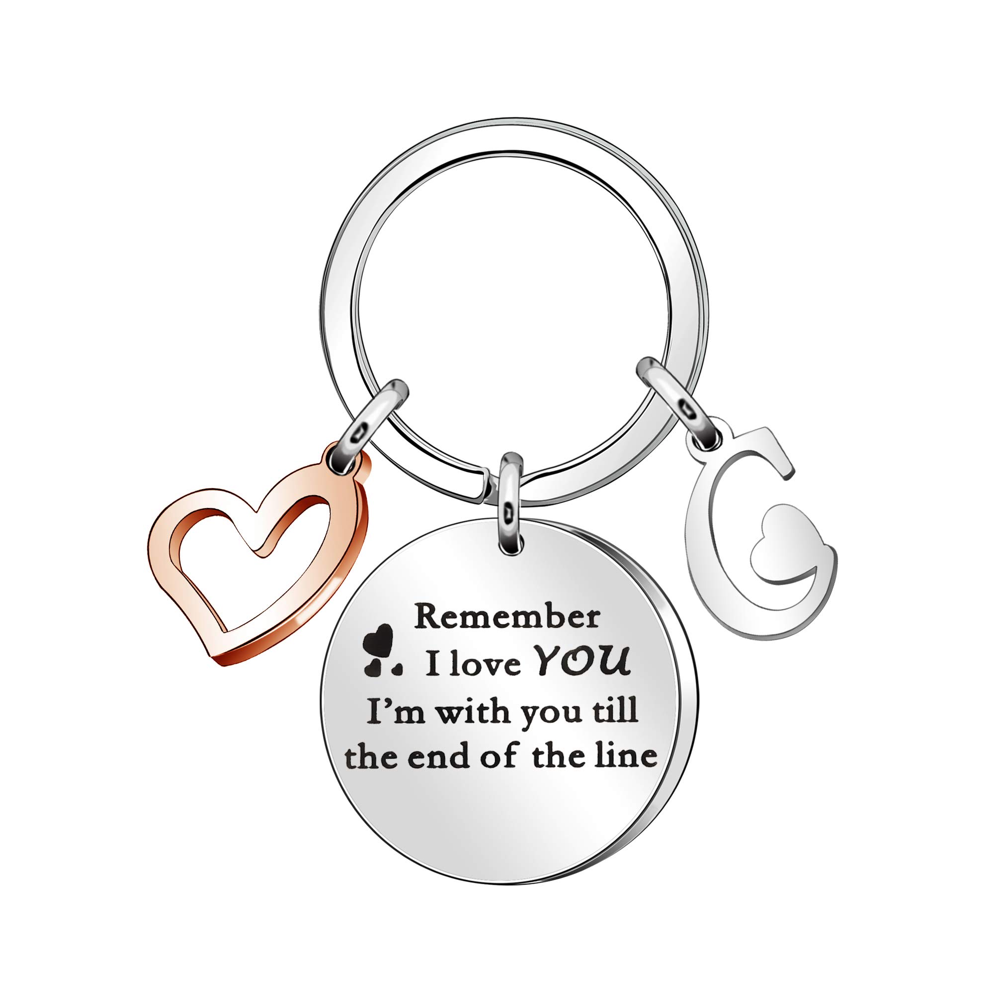 Valentines Gift Initial Charm Keyring for Women A-Z Letters Keychain Name Keychain for family & Friends - Remember I Love You. I'm with You Till the End of the Line -Keyring Gifts for Her His