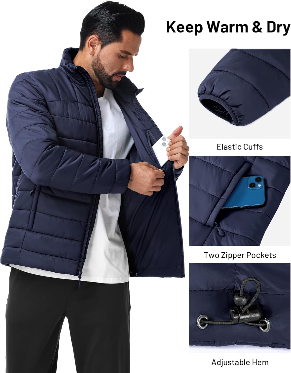 MIER Puffer Jacket for Men Lightweight Packable Winter Snow Jackets Water-resistant Warm Insulated Windproof Puffy Coats - Image 5