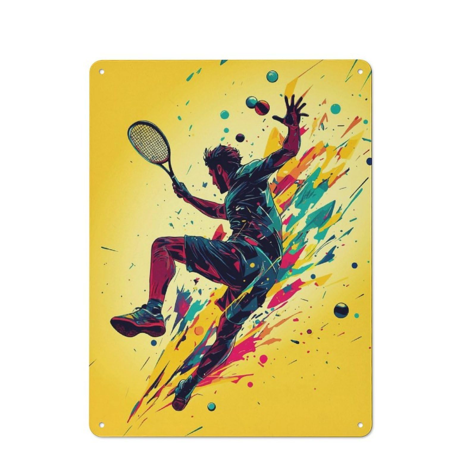 Junmoney Tennis Player In Action Vintage Metal Plaque 40X30cm Featuring For Garage Wall, For People Furnishing A Garage