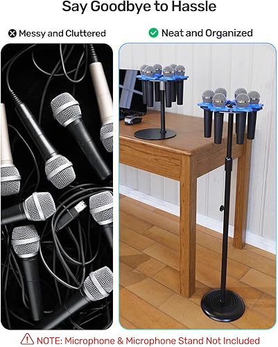 Miniatura 3 de Soporte de micrófono múltiple de 6 ranuras para soporte de micrófono, base de aleación y anillos antivuelco, compatible con soporte roscado de 58