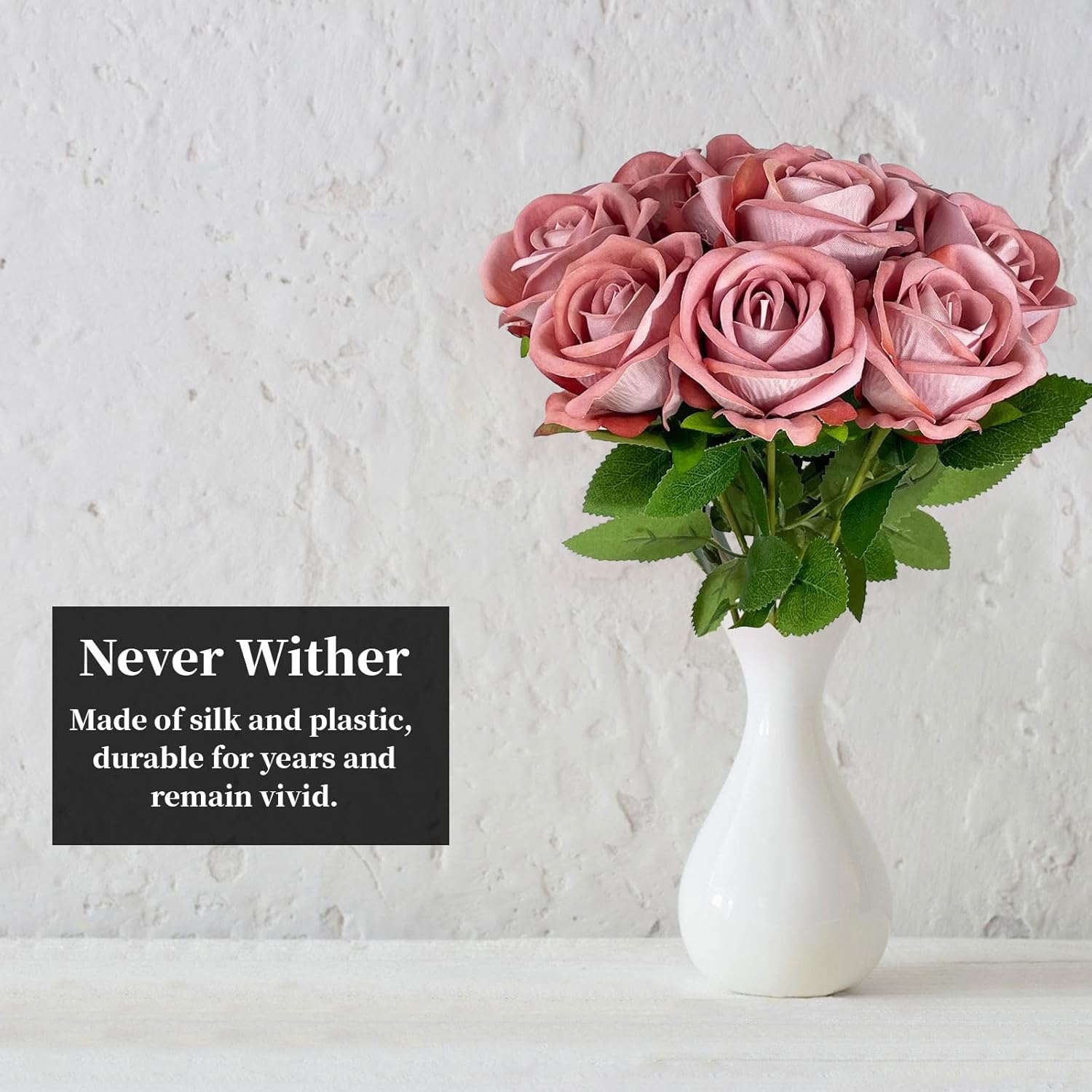 10 PCS Artificial Roses with Long Stems Silk Flowers Realistic Foam Flowers Fake Roses for Valentine's Day Home Wedding Halloween Decor(Dim Pink) - Image 6