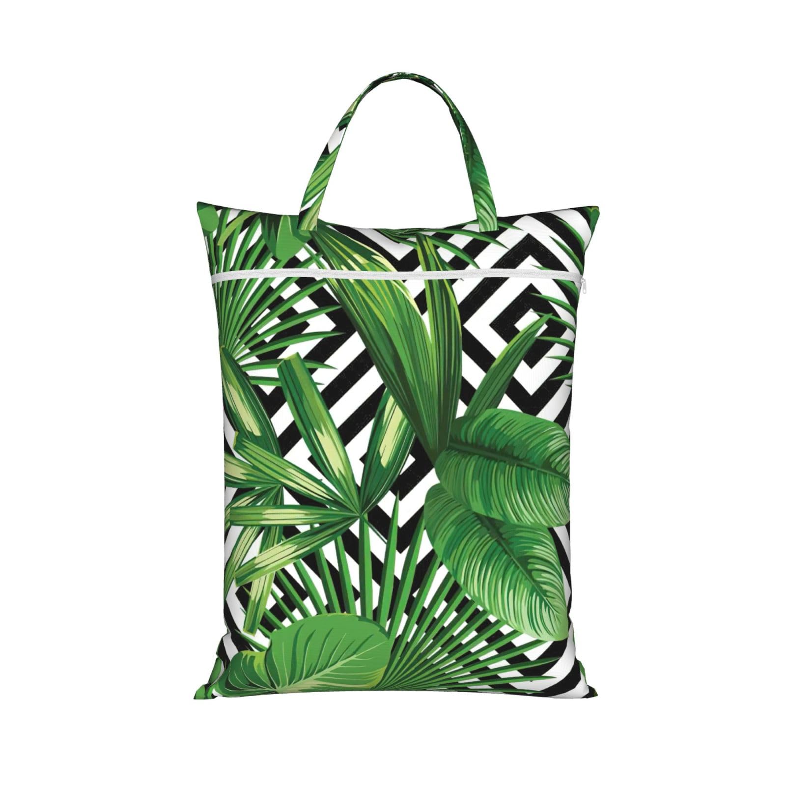 Pphgut 1 Pc Tropical Leaves Print Travel Laundry Bag Portable Dirt Clothes Bags Daily Hiking Camping Vacation