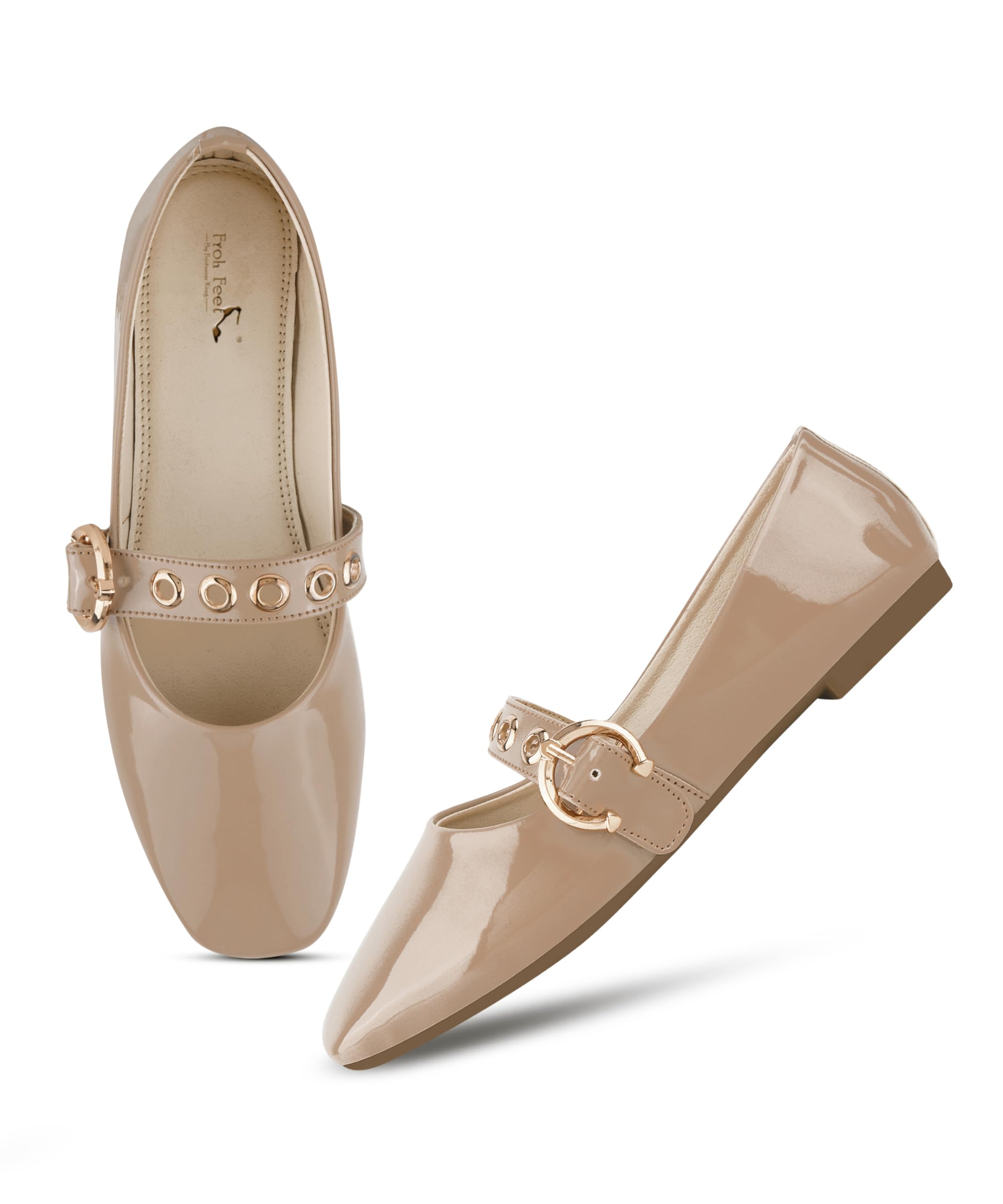 Women’s Sophisticated Glossy Ballet Flats with Metallic Eyelet Buckle Strap for a Secure Fashionable Fit-picture-32