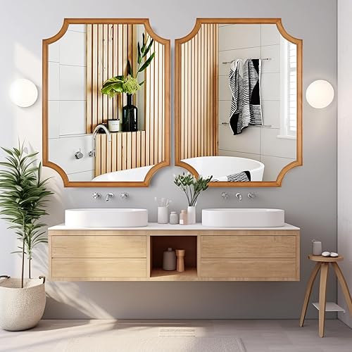 Vista 212 de WallBeyond Espejos de baño de madera para montar en la pared, espejos de pared con marco de madera rústica de 16 x 20 pulgadas, espejos de pared
