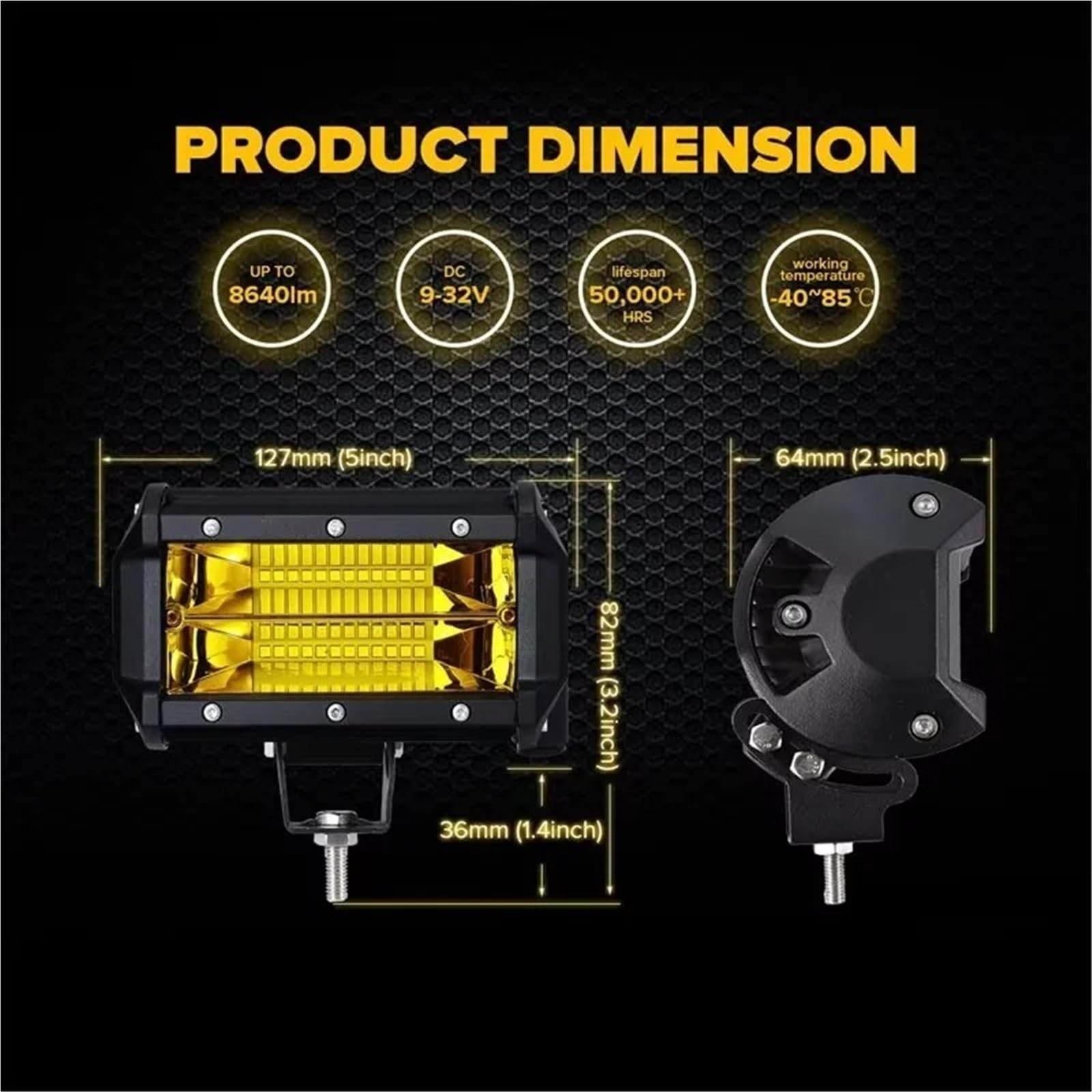 luz conducción Para ATV 4X4 UTV Barco Auto Camión Luces Antiniebla De Coche 72W Amarillo 2pc Barra Luz LED Para Focos Todoterreno 12V 24V Trabajo Ámbar