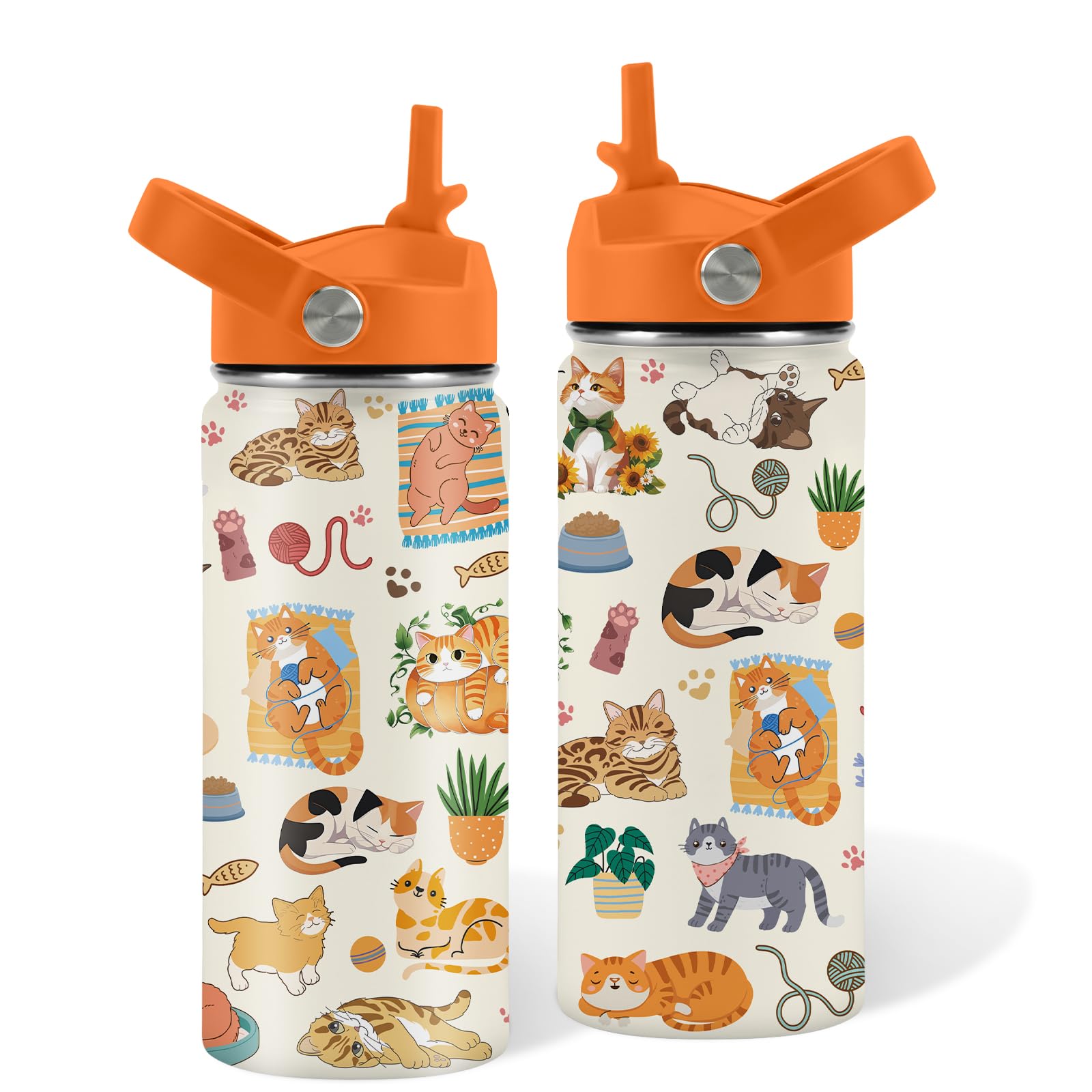 Shaeotek Cat Gifts for Teen, 16oz Khaki Water Bottle with Straw Lid