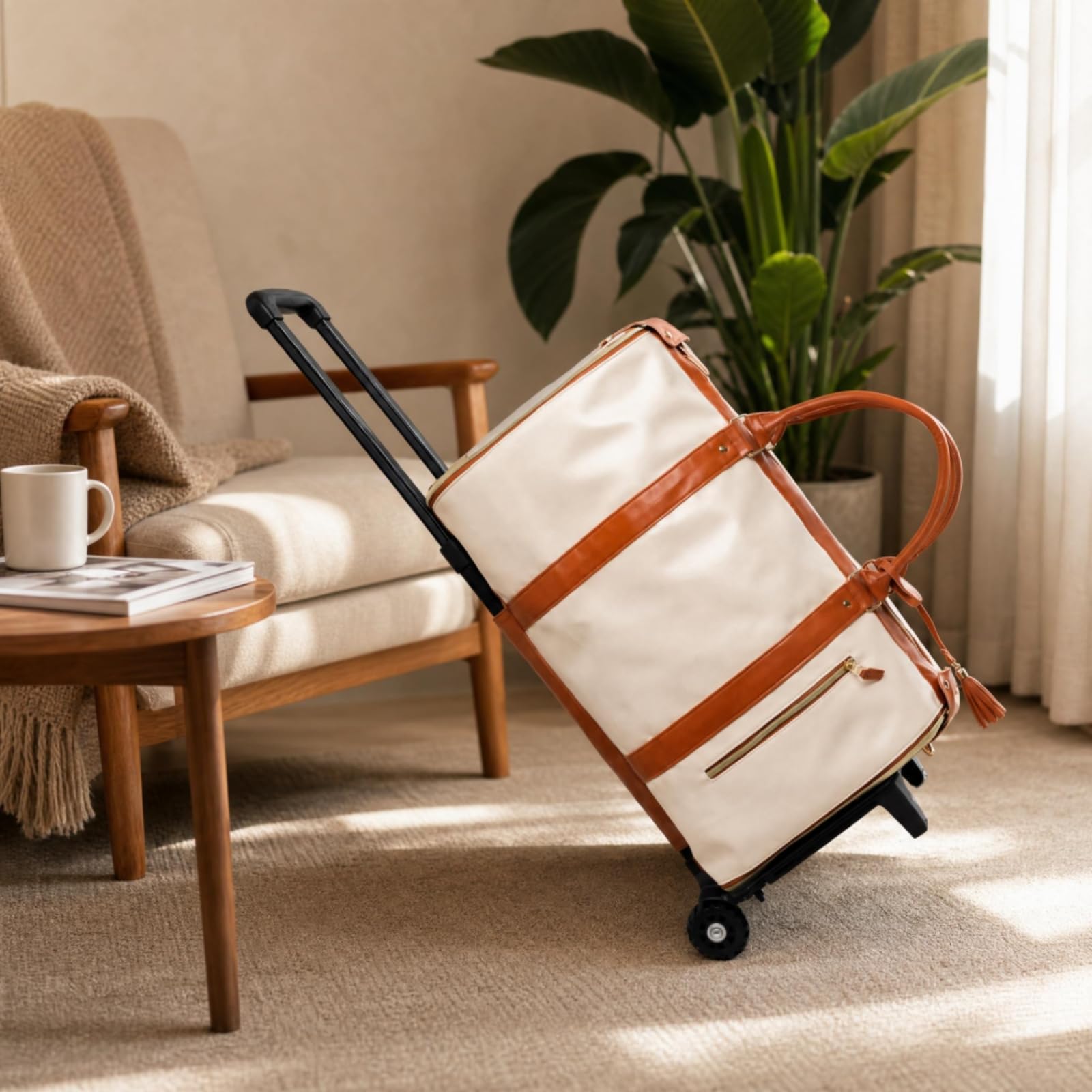 Manici Superiori Zip Liscia Borsa Porta Abiti con Ruote Borsone Porta Abiti Ruote, Array, Beige E Marrone