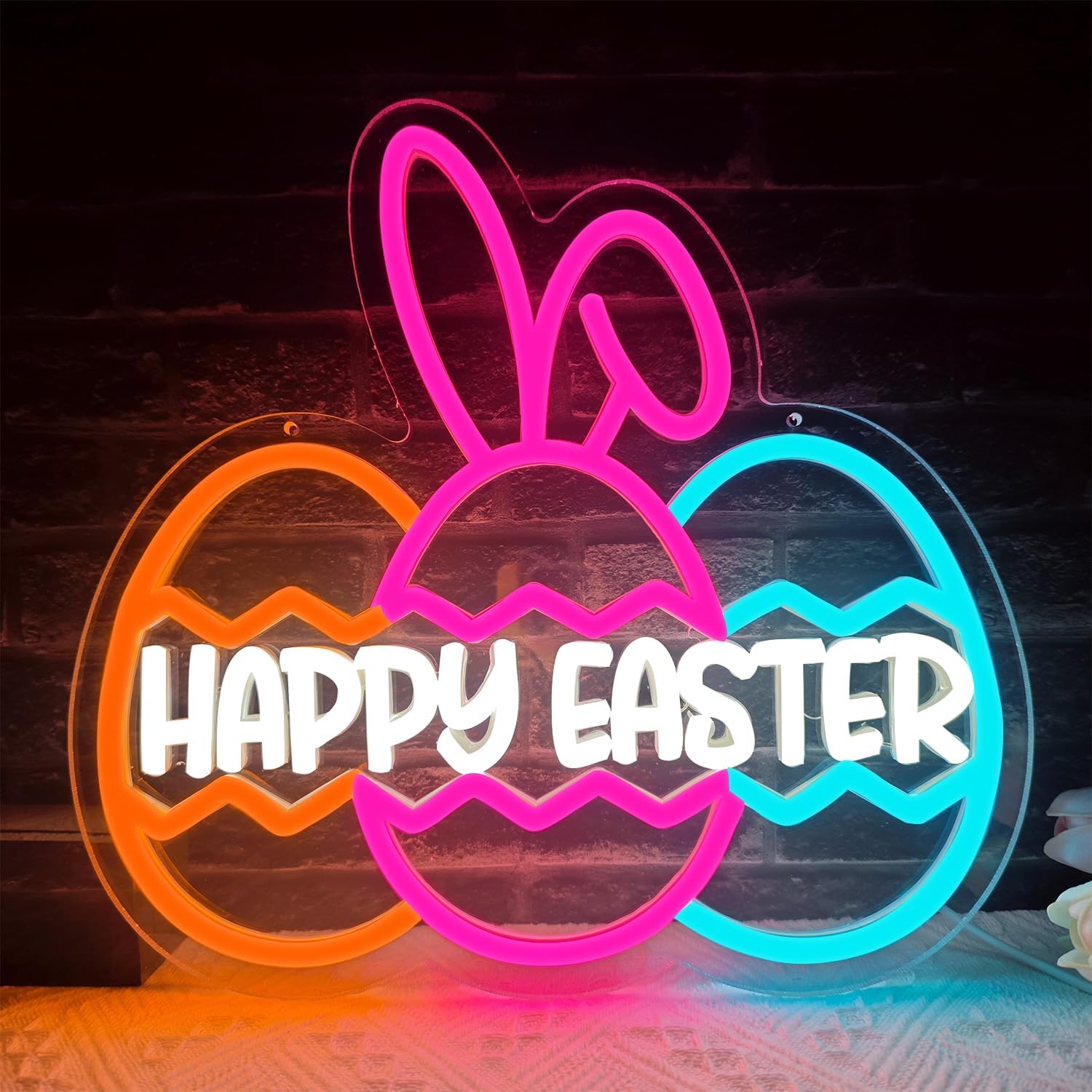 Happy Easter Neon Sign Easter Neon Bunny Neon Led Light Wall Decoration Party Home Room Decoration Gift for Children