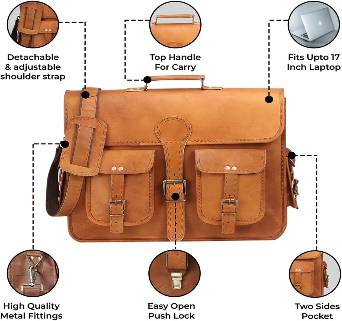 18 Inch Genuine Leather Vintage Messenger Bag - Briefcase Style for Men - Image 3
