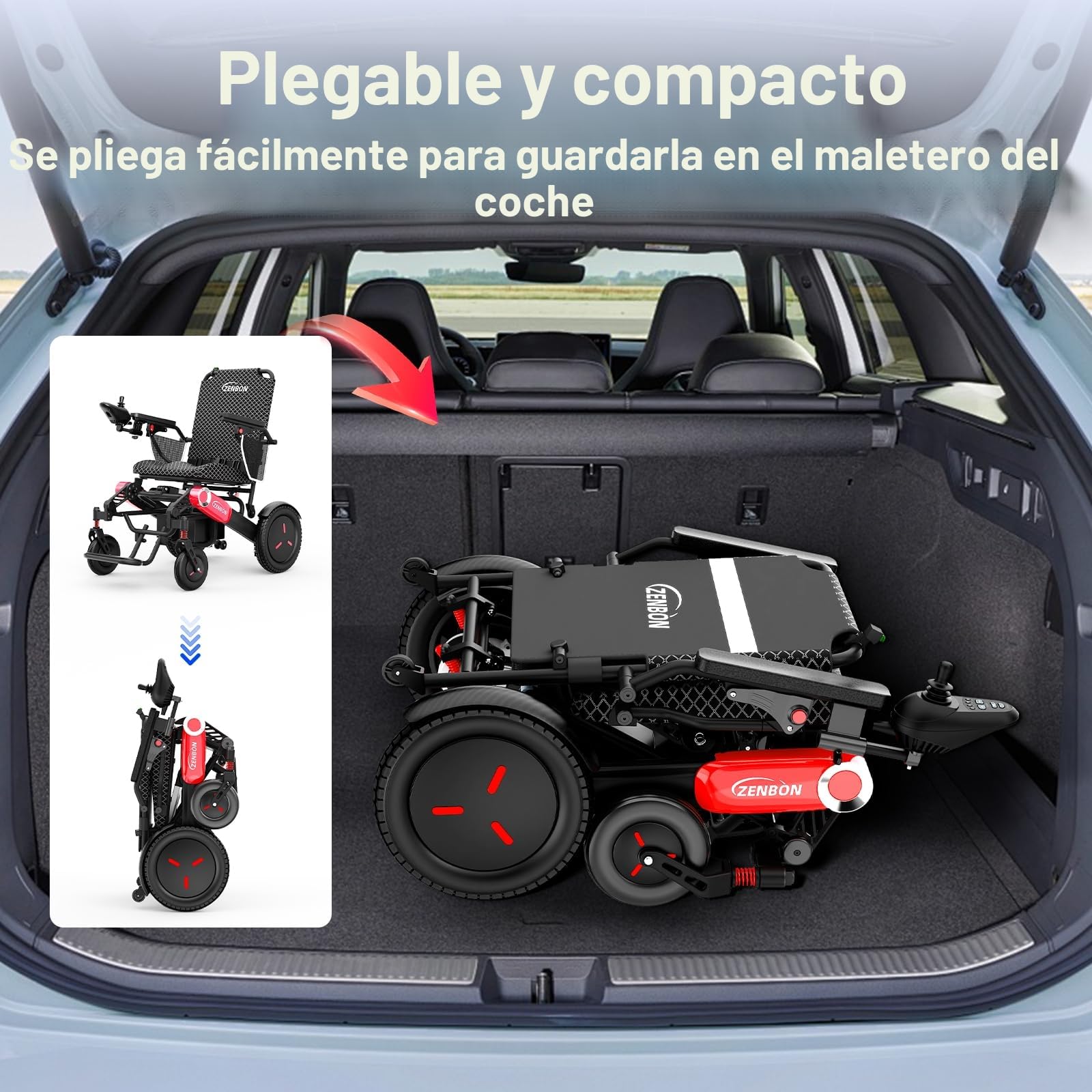 Sillas de Ruedas Eléctricas Plegable Automático: 48KM Silla de Ruedas Eléctrica Ligera - 700 W Sillas de Ruedas Eléctricas con Batería Dual de 2 * 12AH