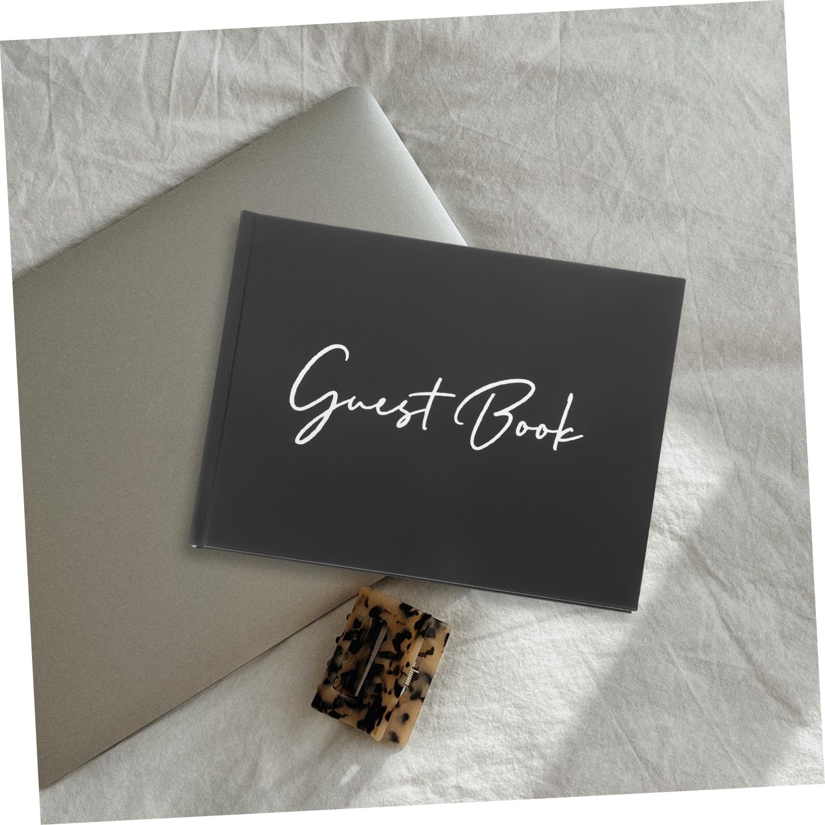 Set 1 Libro degli Ospiti Matrimonio Rustico in Carta e Plastico Nero Copertina Resistente per Decorazione Nozze e Firma degli Invitati