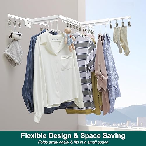 Miniatura 4 de Hoimpro Tendedero retráctil plegable para colgar ropa de 51 pulgadas, color blanco, para colgar ropa, abrigo, ideal para patio, organización y