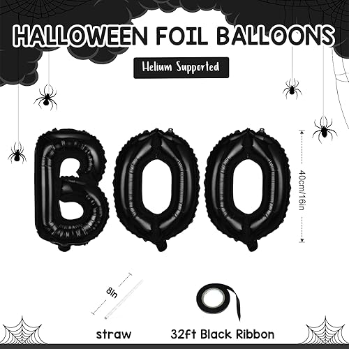 Miniatura 2 de Globos de papel de aluminio de Halloween, juego de pancartas de globos negros para fiesta de Halloween, 16 pulgadas, kit de banderines para temática
