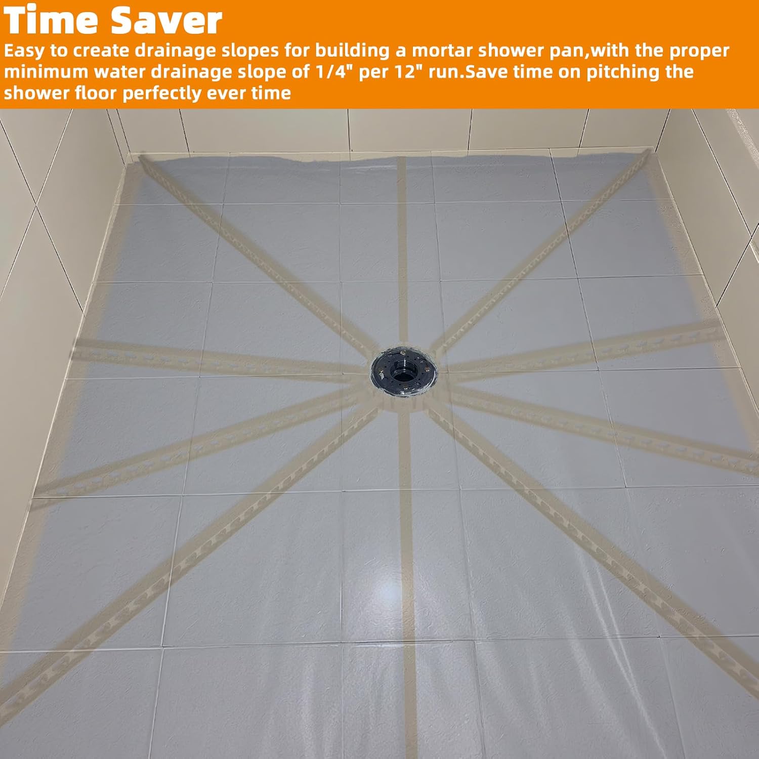 Shower Pitch Kit for Quick Install Sloped Shower Pan,Shower Slope Kit for Shower Floor Mortar Bed with Water Drainage Slope,Pre Sloped Shower Pan Kit with Center Ring and 10 Float Sticks System
