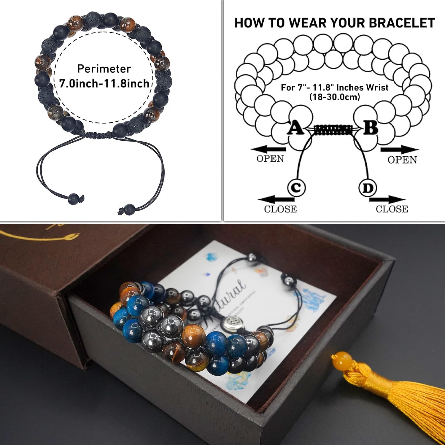 Triple Protection Energy Bracelet, Healing Crystals for Negative Energy Protection, Unisex Amulet with Obsidian, Tiger Eye, and Onyx Stones, Spiritual Jewelry for Men and Women, Healing, Manifestation, and Wellness - Image 5