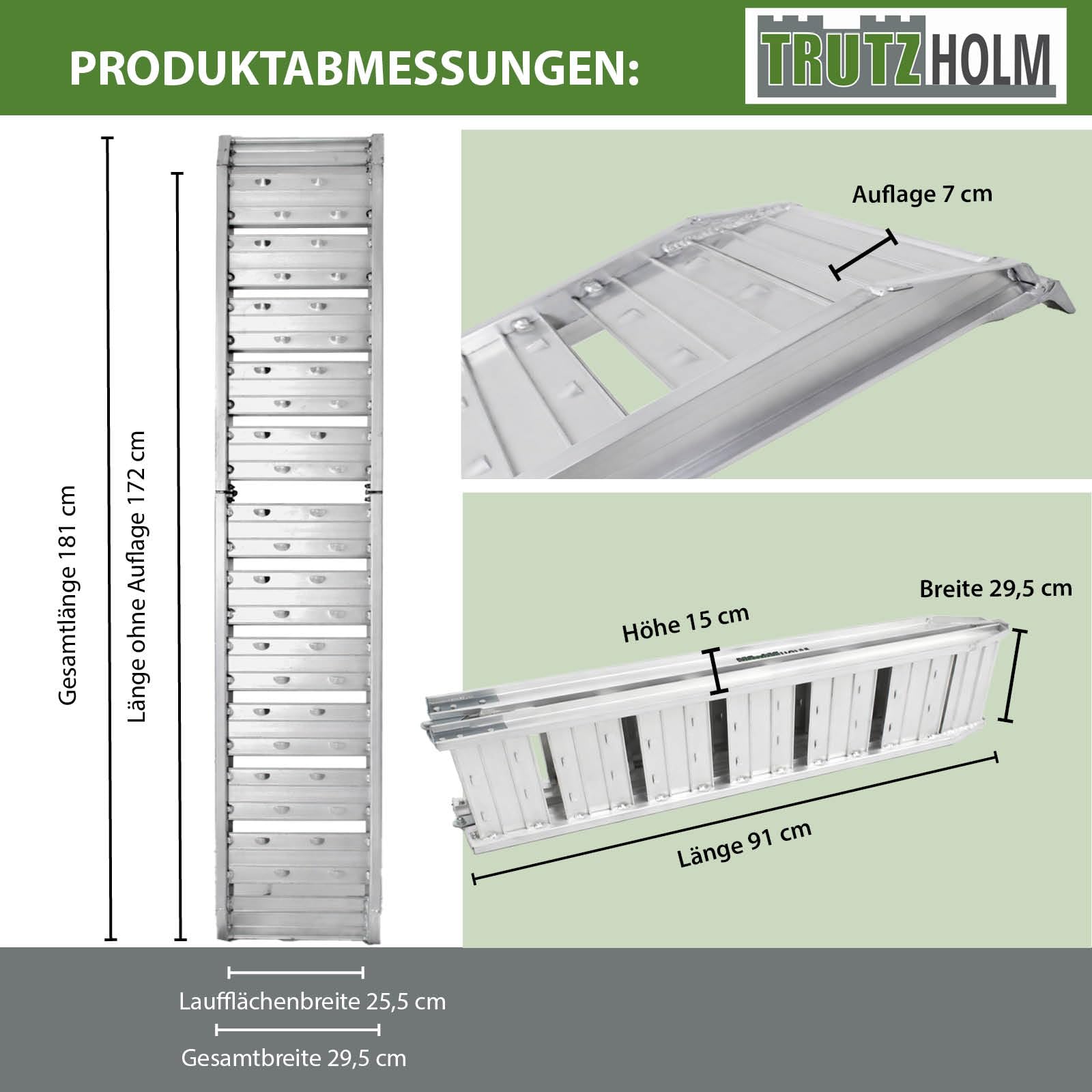TRUTZHOLM 1x Auffahrrampe klappbar 180 cm Traglast 200 kg Aluminium-Rampe Motorradrampe mit Lamellenstanzung Auflage mit Einhaksystem Verladerampe für Moped Roller E-Bike