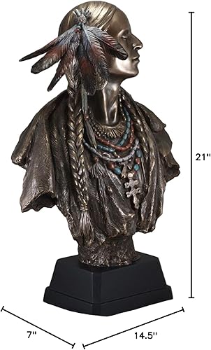 Miniatura 10 de Ebros Gift Juego grande de 2 estatuas tribales de 21 pulgadas de alto, nativo americano, jefe indio guerrero y princesa con tocado de plumas de