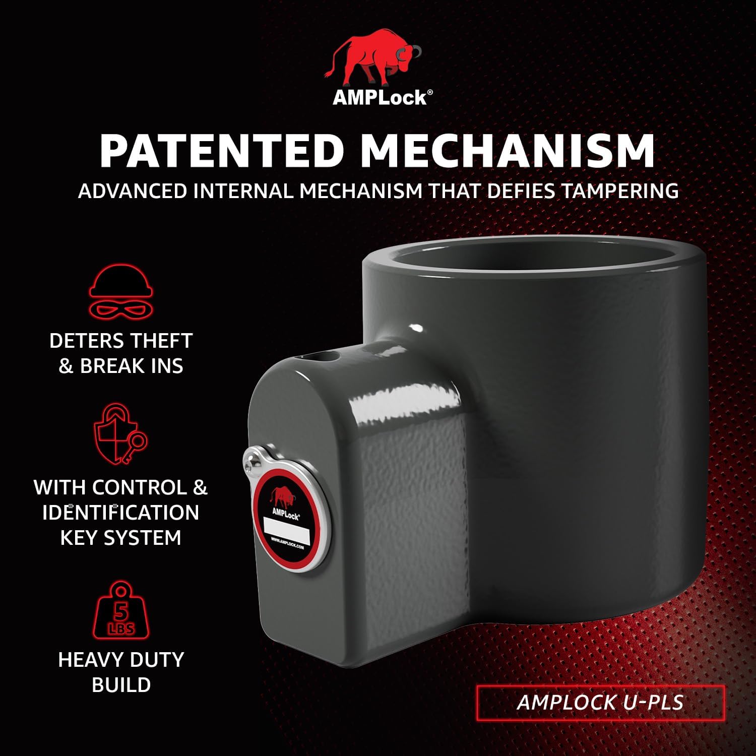 AMPLock - U-PLS 1-Cylinder Strong King Pin Lock for Semi-Trailer and 5th Wheel - Anti Theft Trailer Hitch Lock, Keyed Alike Commercial & Travel RV Hitch Locks with Keys for Enhanced RV Security