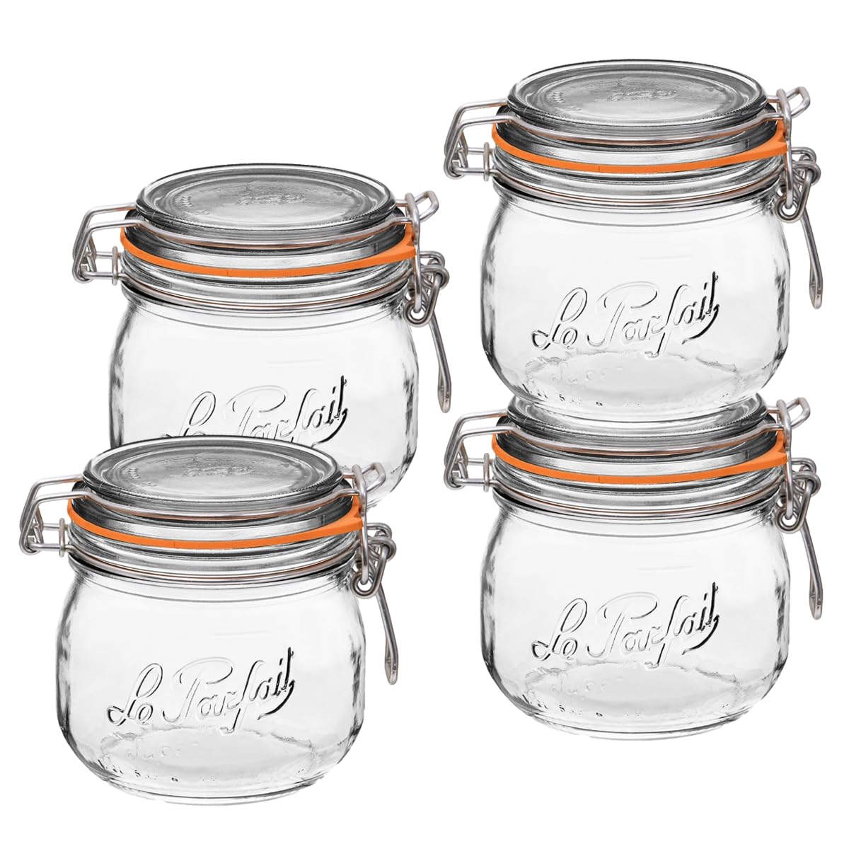 Le Parfait Super Jar Einmachglas mit luftdichter Gummidichtung und Drahtbügelverschluss, BPA-frei, für Essiggurken, Obst, Soßen und Lebensmittel, hergestellt in Frankreich, 500 ml, 4 Stück