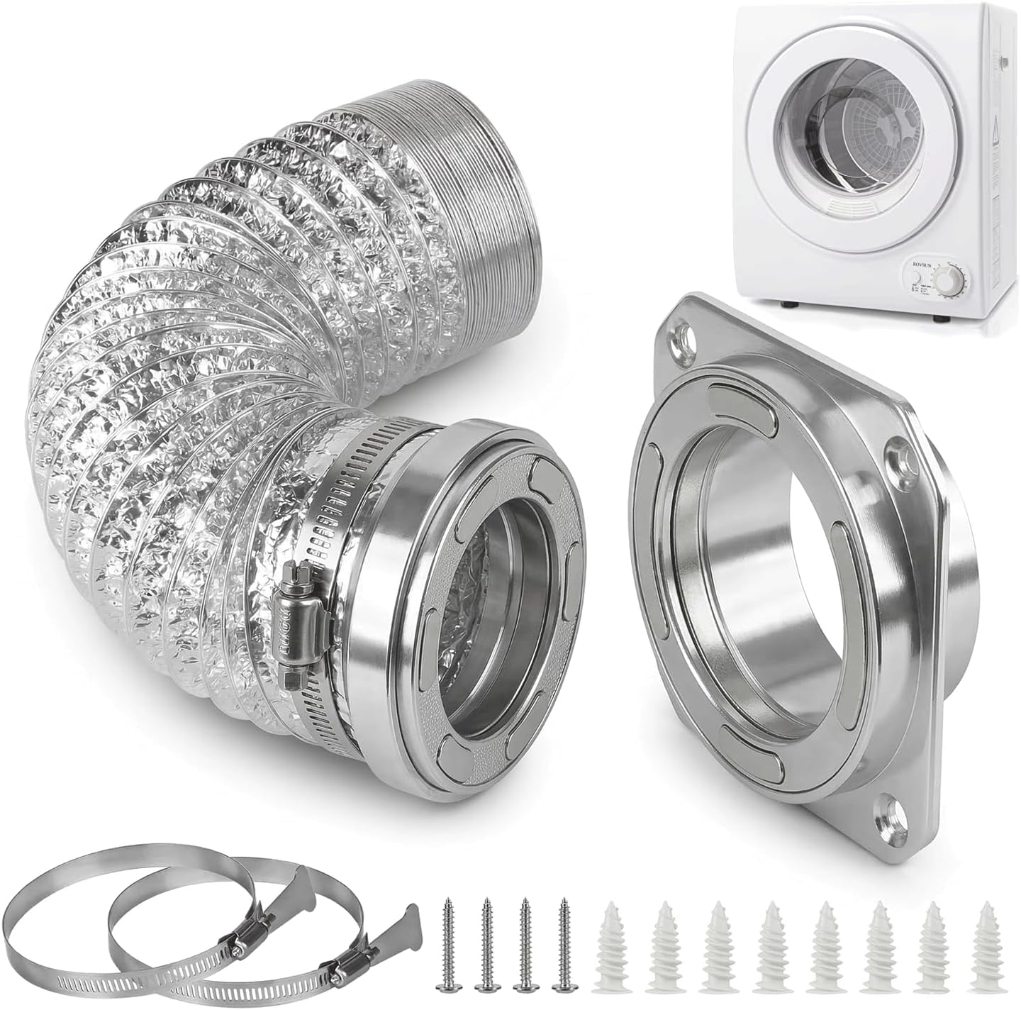 Magnetic Dryer Vent Connector Kit for 4" Dryer, Quick Connect Dryer Vent Hose with 3.3FT Duct & 2 Clamps, Strong Magnetic Hold Space Saving Design, Easy Install Dryer Vent Connection Kit