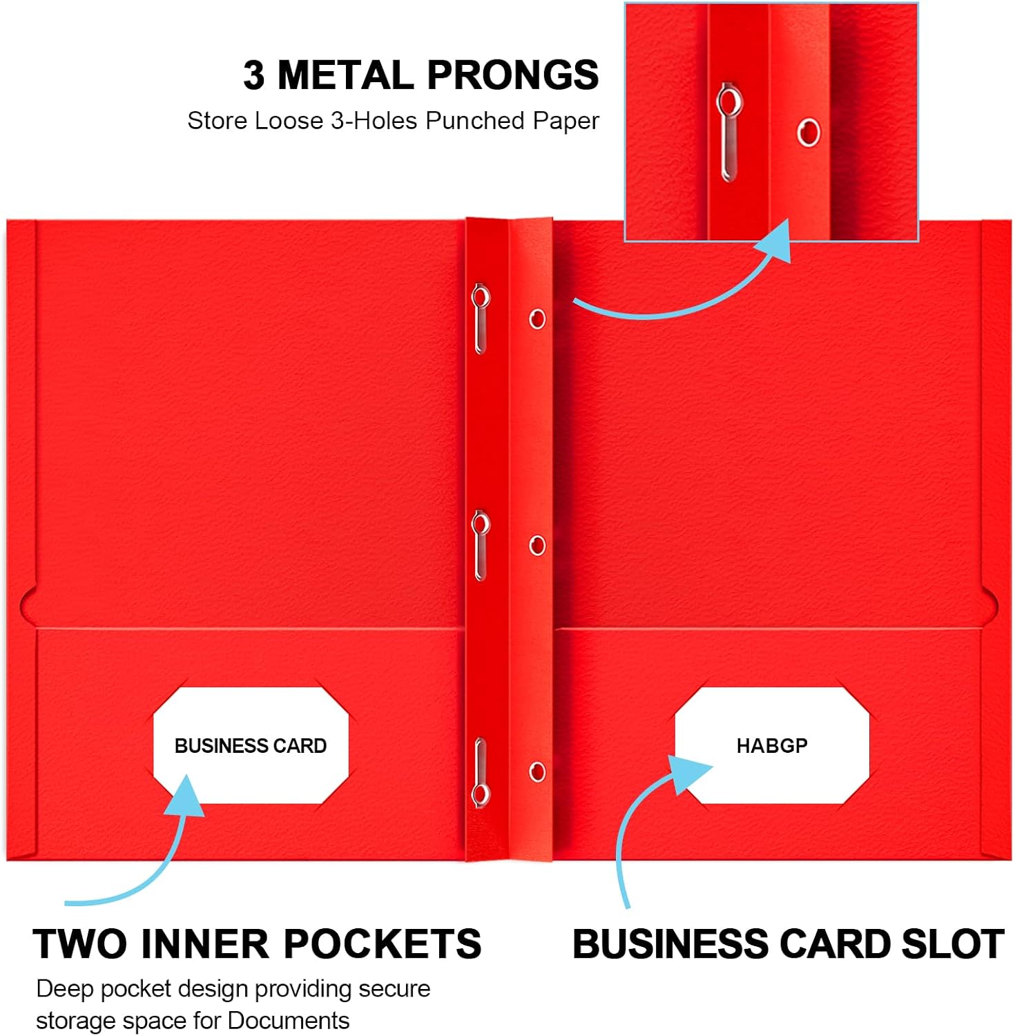 2 Pocket Folders with Prongs, 20 Pack Paper Folders with Pockets & 3 Prongs image 2