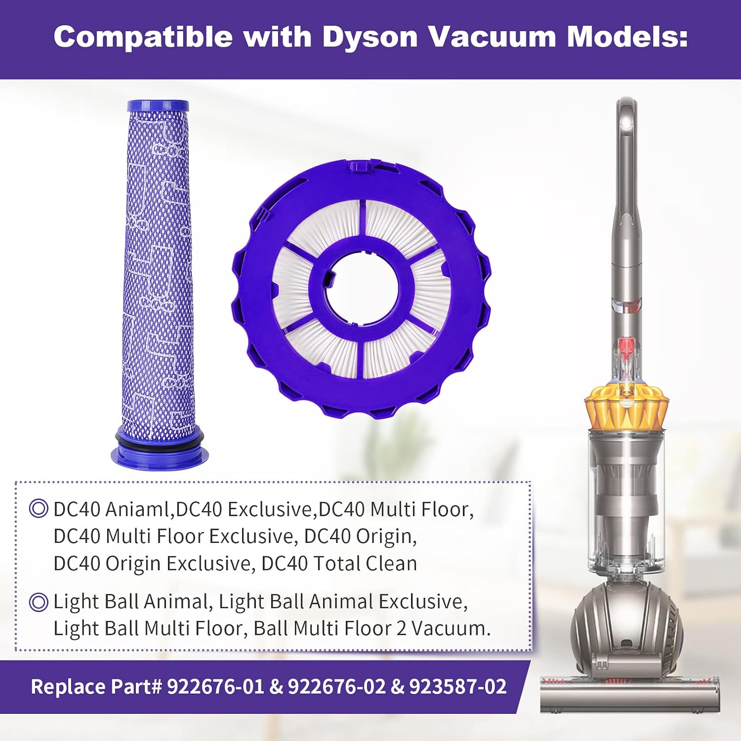 KEEPOW 2 Pack HEPA Pre & Post Filters Replacement for Dyson DC40, Multi Floor, Origin and Total Clean Vacuum Cleaners, Compare to Parts # 923587-02, 922676-01