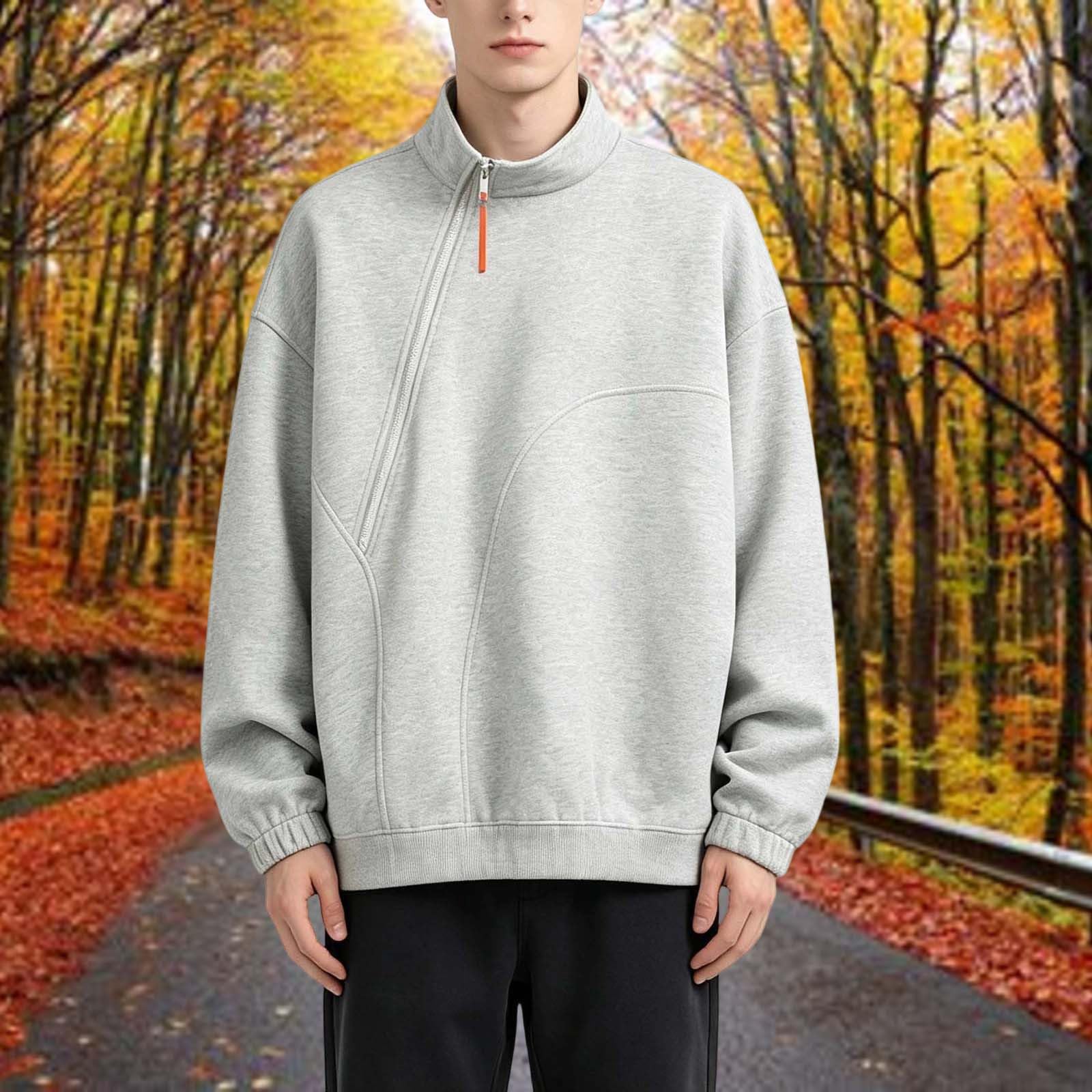 Générique Sweat‑Shirt Homme Col Montant à Fermeture Diagonale, Sweat Oversize Manches Longues, Pull Décontracté Coupe Large, Haut Casual pour Automne Hiver