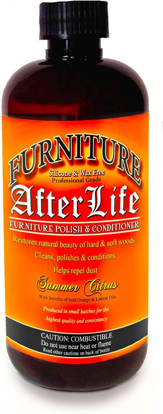 Furniture Afterlife, Professional Wood Polish & Conditioner, with Benefits of Both Orange & Lemon Oils, Silicone & Wax Free, 16 Ounce Bottle
