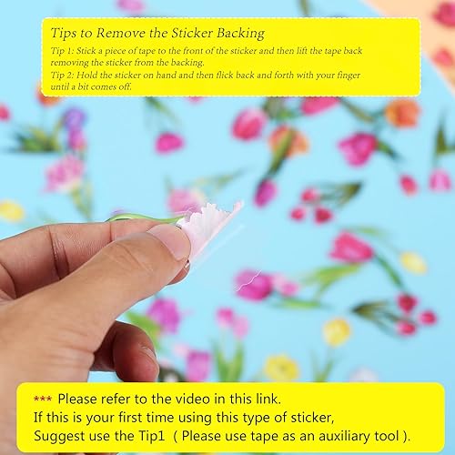 Miniatura 5 de Juego de calcomanías de flores transparentes, 140 piezas de tulipán floral, hongos, álbumes de recortes, calcomanías decorativas florales