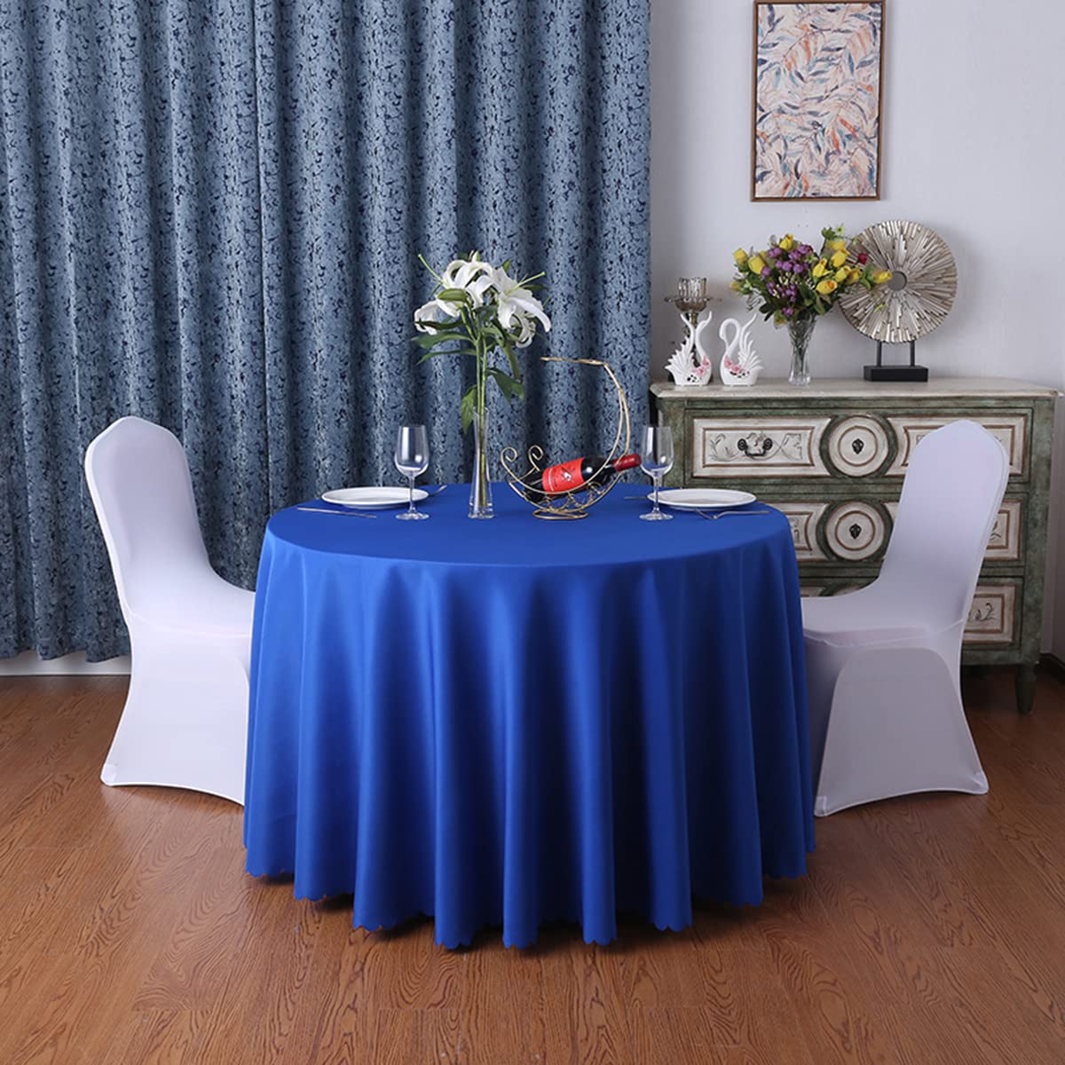 Poliestere Tovaglia Rotonda Diametro 160cm-320cm Hotel Ristoranti Eventi Matrimonio Feste Copritavolo Resistente Blu Reale diametro 260 cm
