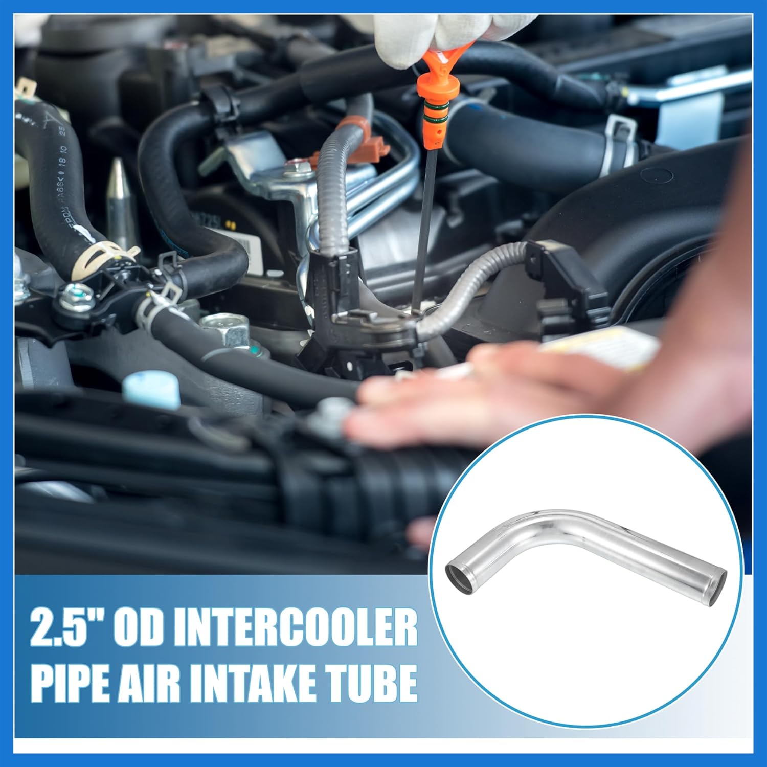 Universal 90 Degree L Shape Bend Elbow Intercooler Pipe Air Intake Tube 2.5" OD 63mm OD 500mm 19.69" Length Intercooler Pipe Aluminum Alloy Auto Accessories