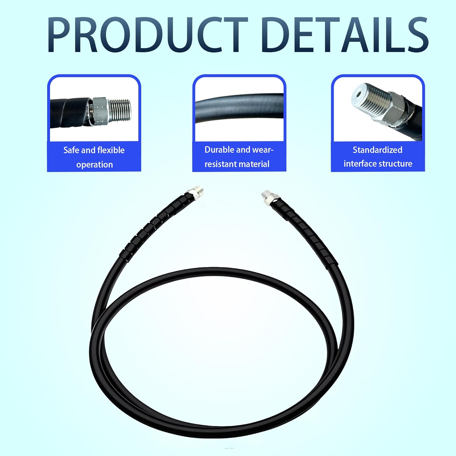 Black Hydraulic Hose Assembly with 3/8" Thread, Designed for High - Pressure Applications, Hydraulic Pressure Tested up to 10000 psi