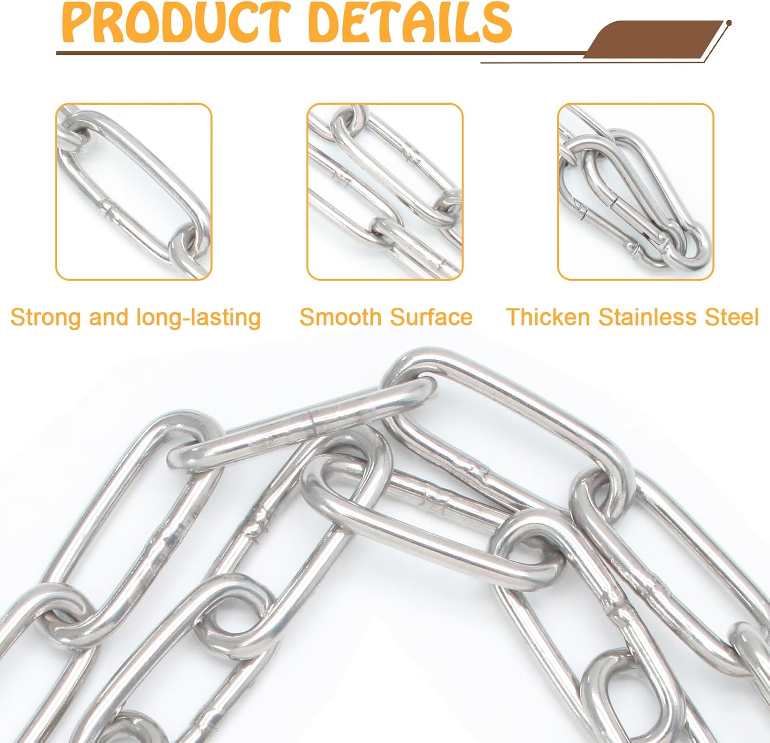 Biaungdo 20 Inch Gate Chain Lock, Chain Link Lock Fence Gate Latch with Carabiner, Stainless Steel Chain Link Gate Lock for Outdoor Fence, Livestock Gate, Yard
