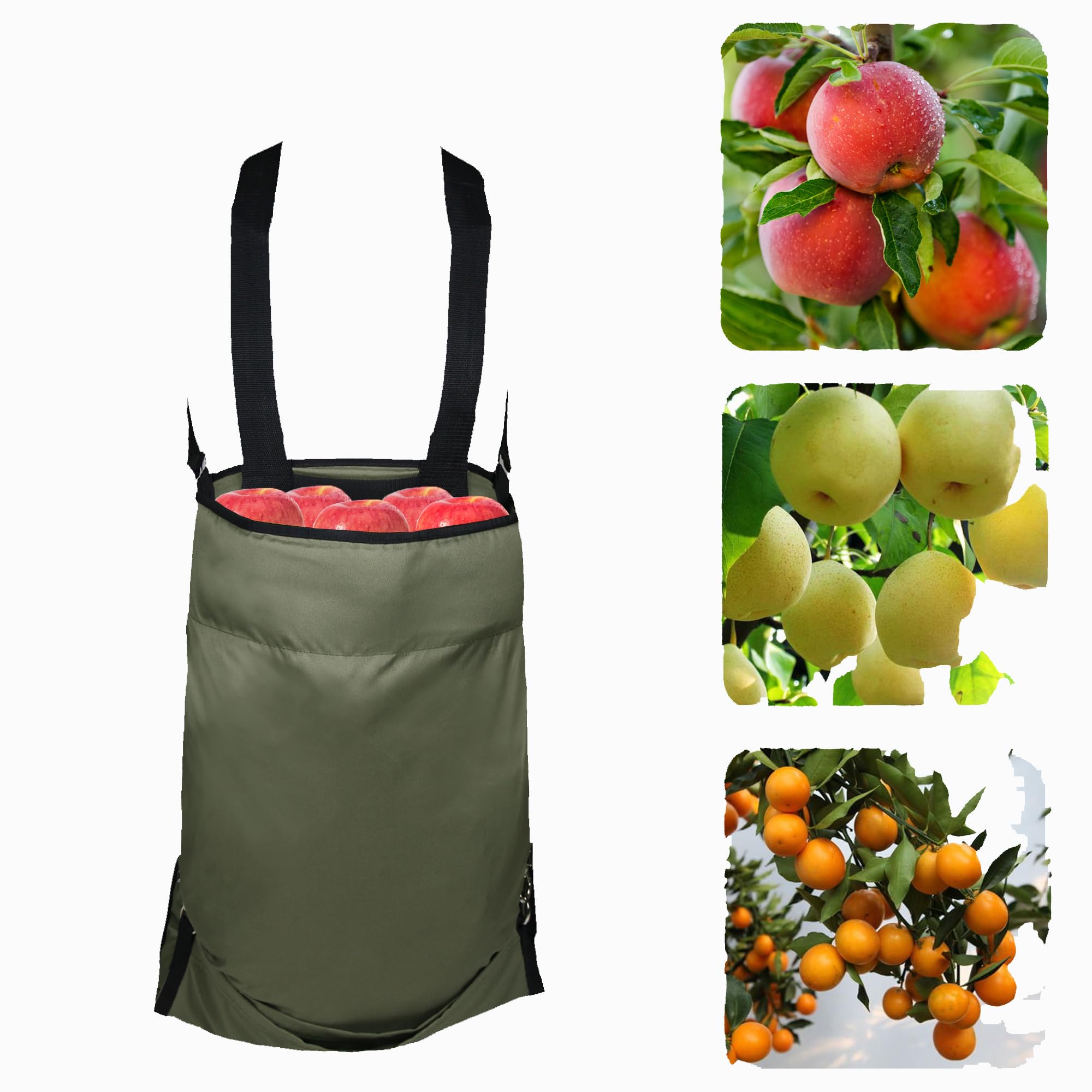 Harvest - Bolsa para recoger frutas, delantal de jardinería, bolsa de almacenamiento de manzana, resistente y ajustable, para cosecha al aire libre, huerto, granja, jardín, Ejercito Verde, Talla única