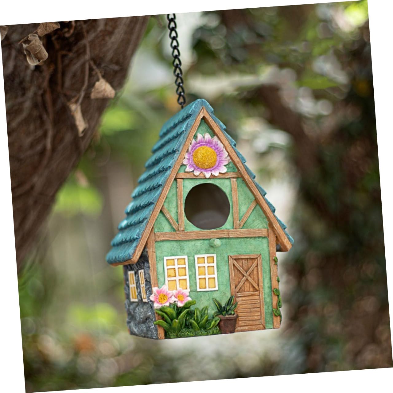 SHINEOFI Nido de Loro Decorativo para Jardín Exterior, Nido de Pájaro de Resina Resistente al Invierno, Refugio para Aves Pequeñas, Manualidades Creativas para Decoración de Patio