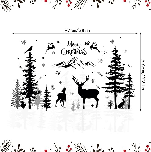 Miniatura 7 de Calcomanías de pared de Navidad, calcomanías de pared de animales del bosque de invierno, impermeable, montaña, bosque, ventanas, calcomanías de