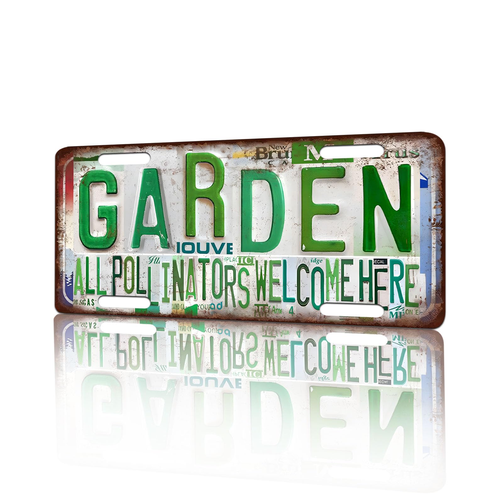 Vintage License Plate Wall Decor Garden All Pollinators Welcome Here Tin Sign for Home Office Garage Bar Restaurant Living Room Garden Yard 12 x 6 Inches (25195)