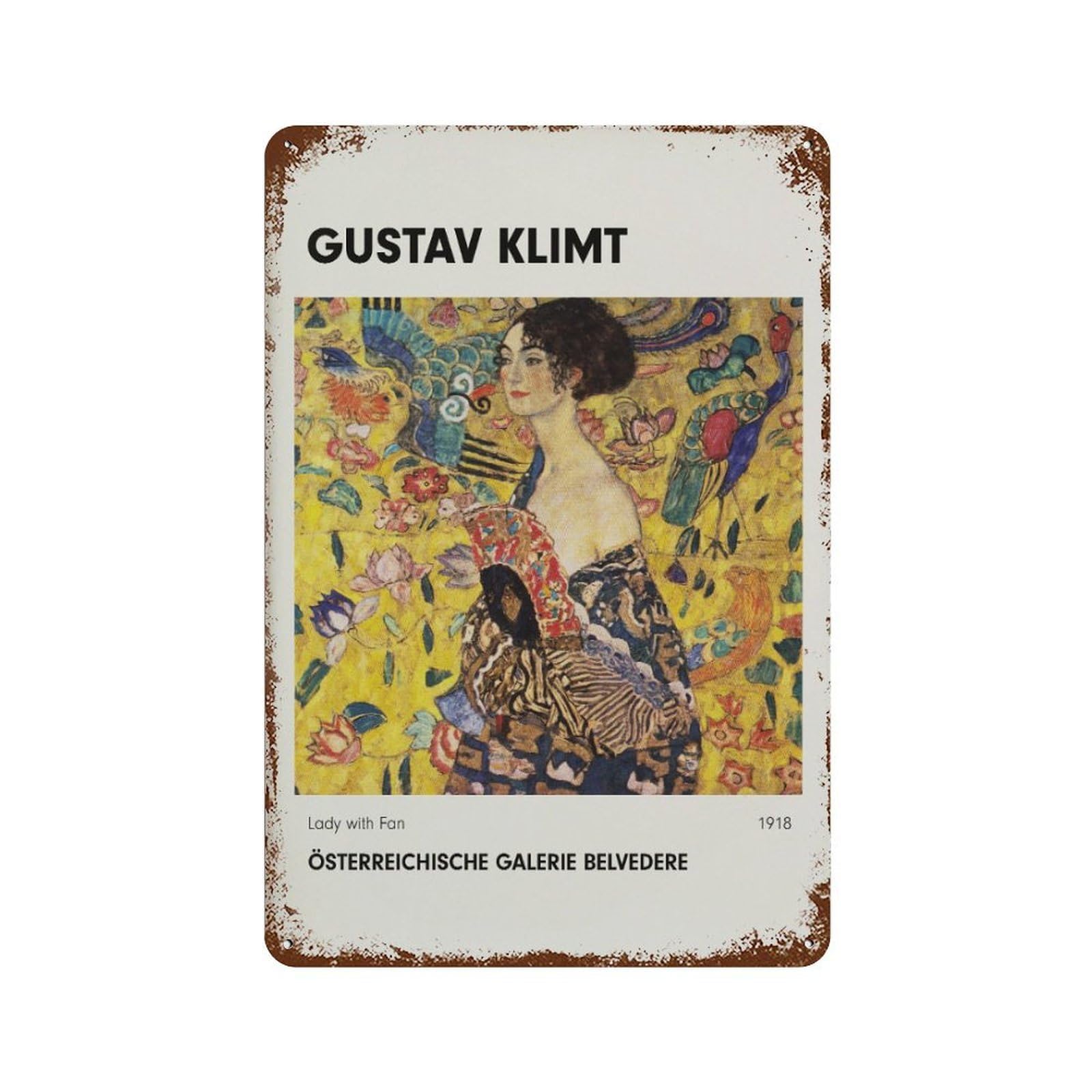xiaoxiaoshen Gustav Klimt 'lady With Fan' Vintage Wall Decor Art Metal Tin Poster Modern Home Decor Art Home Bar Shop Decorations Vintage Sign 30x20cm