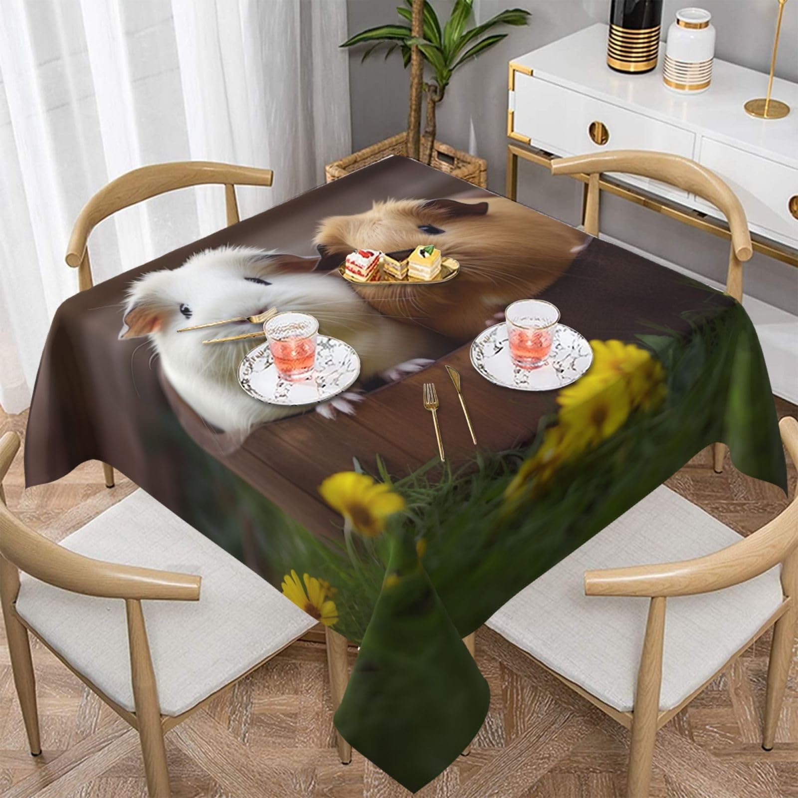 WPKJU Guinea Pigs Printed Square Tablecloth 54x54 inch Water Resistant Table Cover Washable Rectangle Table Cloth for Dining Tables
