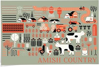 Lantern Press 24x36 Inch Giclee Print, Amish County, Red Black and White Farm Scene