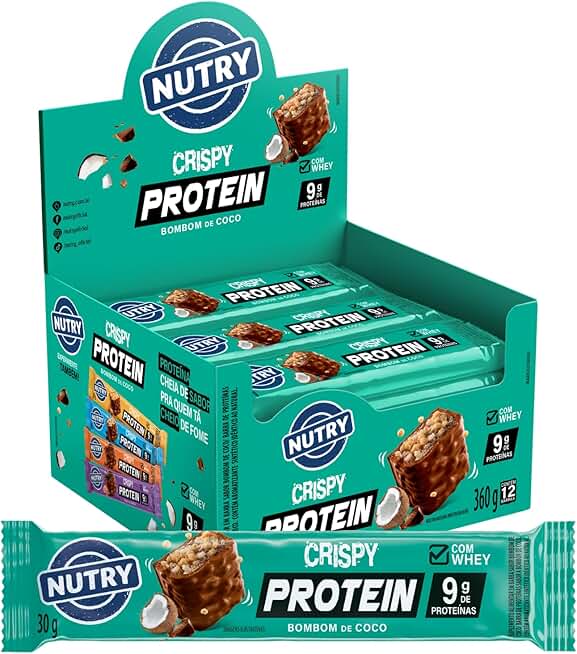Nutry Barra de Proteínas Crispy Protein Bombom de Coco 30g - Display Com 12 Unidades - Com Whey e 9g de Proteínas