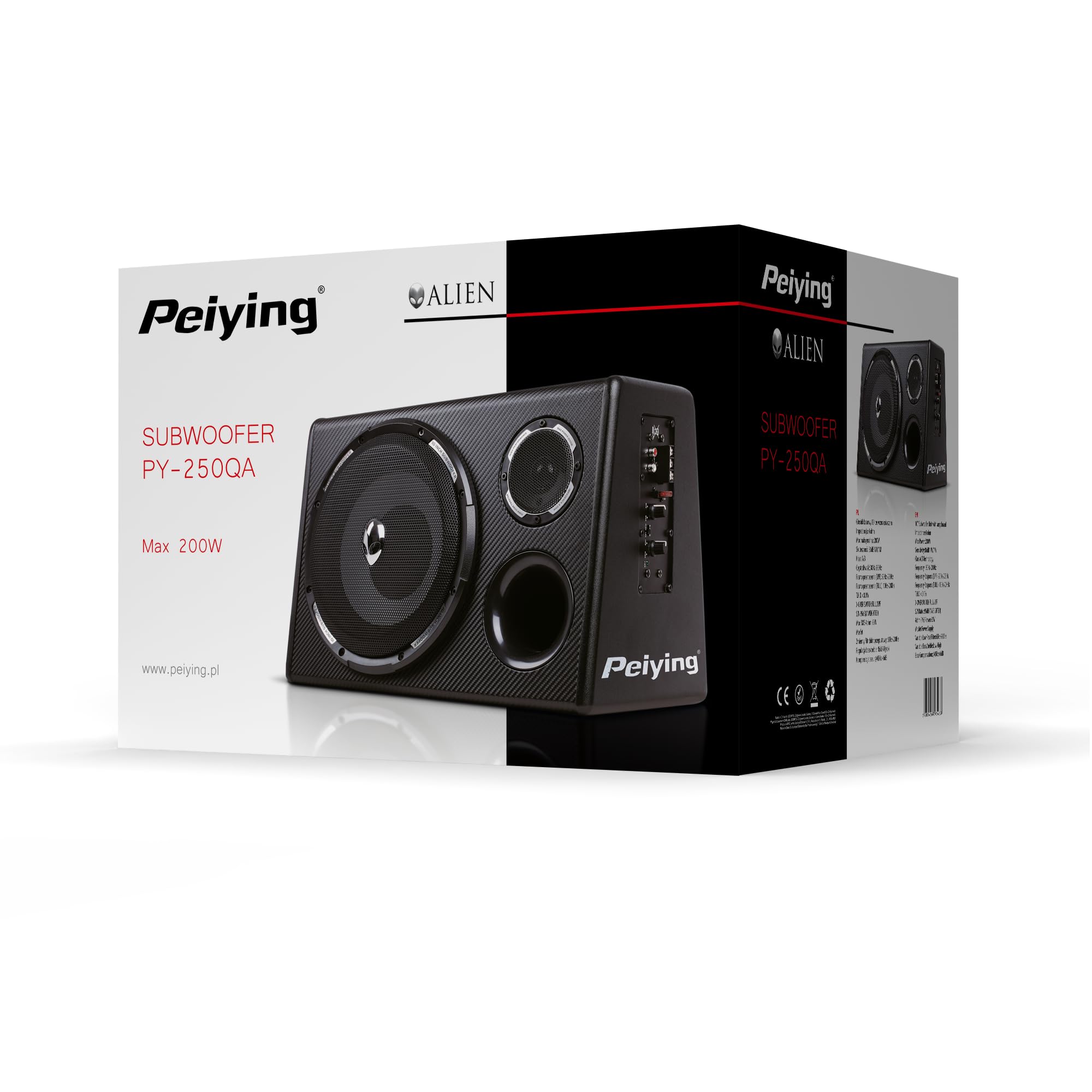 PY250QA aktive Subwoofer, Kfz-Subwoofer 10", 10 Zoll, 200 Watt, Tiefbass, Car HiFi Lautsprecher Bass Box
