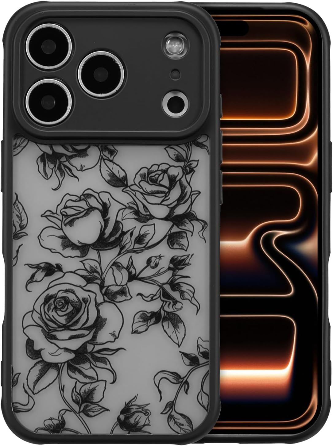 XIZYO for iPhone 17 Pro Max Case, Floral Flower Cute Aesthetic Case for Women Girls Rose Pattern Slim TPU Bumper Shockproof Protective Cover for iPhone 17 Pro Max 6.9 Inch, Branch Rose/Black