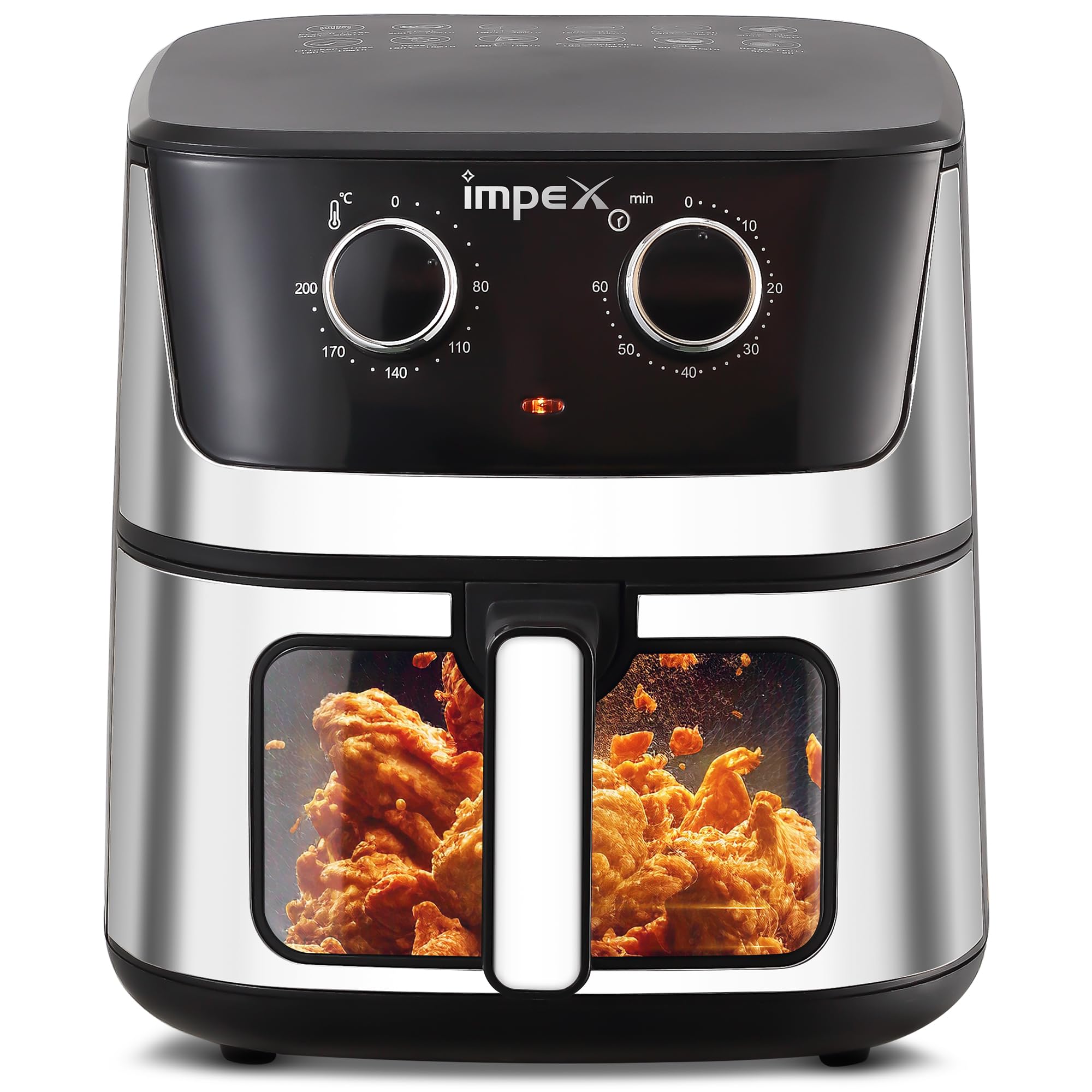 IMPEX 6L Mechanical Air Fryer - 6L Big Pot, 5.8L Non-Stick Frying Basket, 80-200°C Temperature Setting, 60 Min Timer, With 2 year Warranty Black-AF 4304