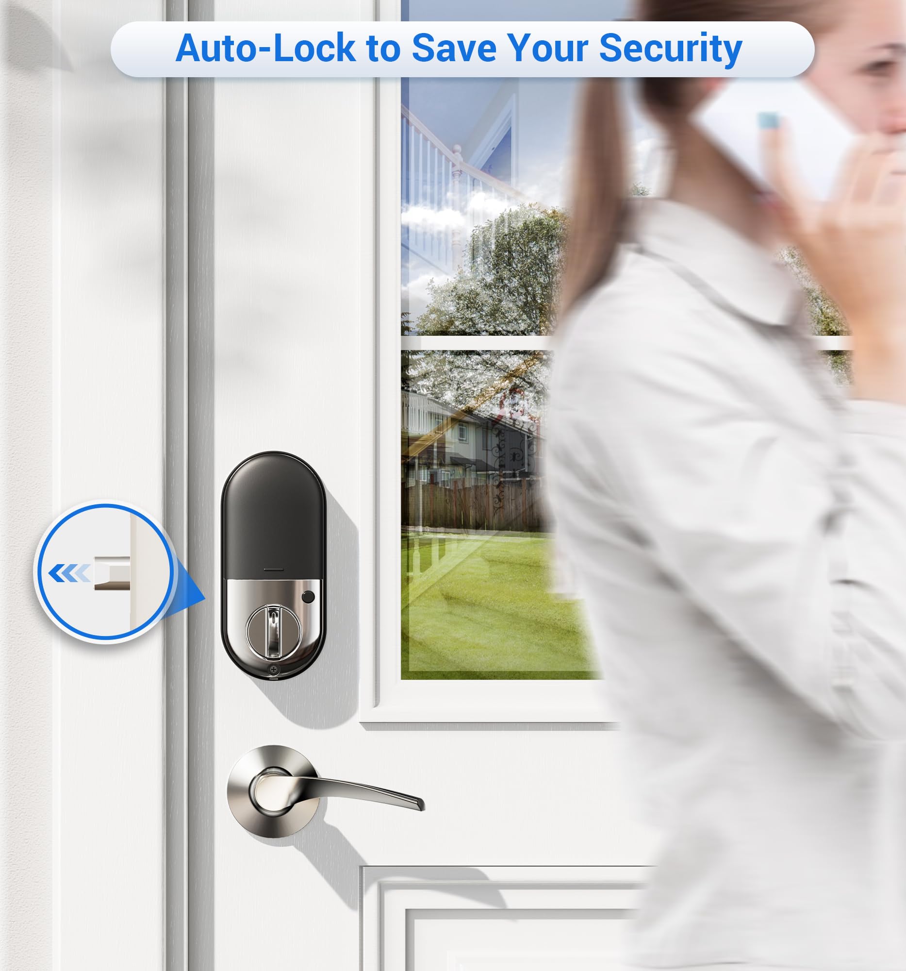 Veise Smart Lock For Front Door – Fingerprint, Keypad, App Control, Auto-Lock, 2 Lever Handles, Satin Nickel