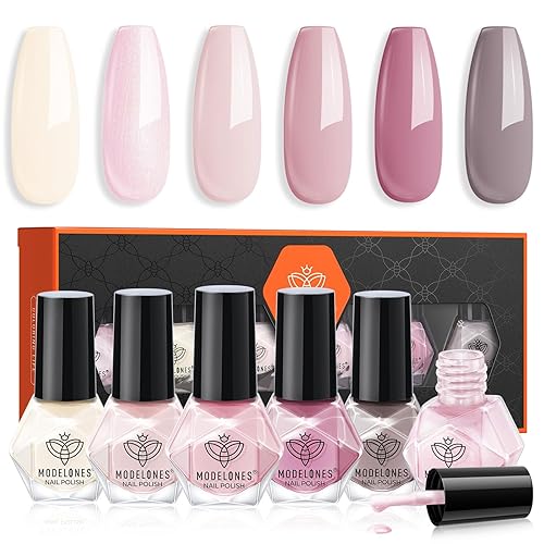 modelones Nail Polish Set 6 Colors, Pearl Pink Grey Beige