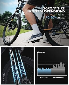 Qlife Racer Electric Bike for Adults - 21-Speed Mountain Lightweight Ebike with Peak 1000W 20+MPH Brushless Motor,375Wh Removable Battery,26X2.1 Tire Step Over E-MTB,Up to 40 Miles