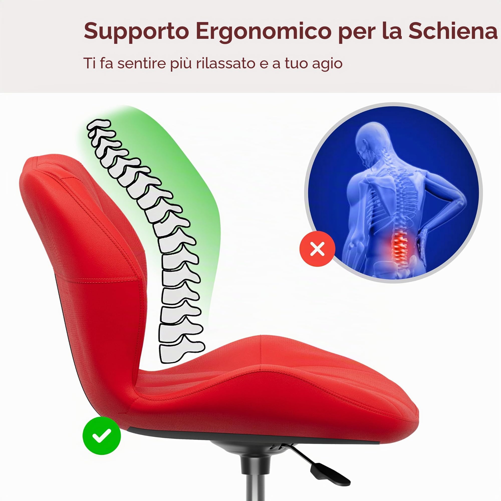 Vida Designs Geo Sedia da Ufficio per Computer, Colore Rosso, con Gambe Regolabili e Girevoli, H 80 96 x W 47.5 x D 49 cm